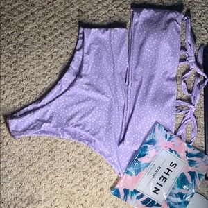 Purple polkadot high waisted bottoms bathing suit
